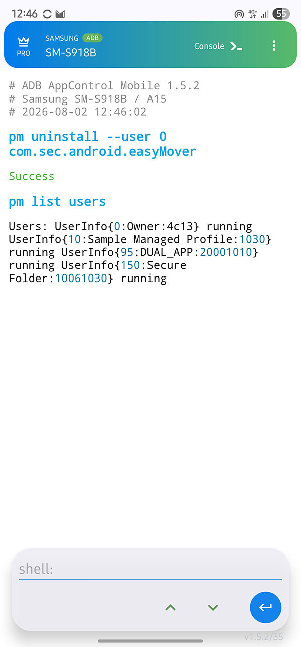 Shell console